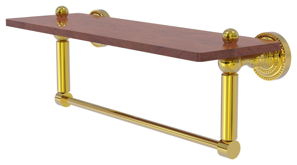 Dottingham 16" Solid Wood Shelf with Towel Bar, Polished Brass