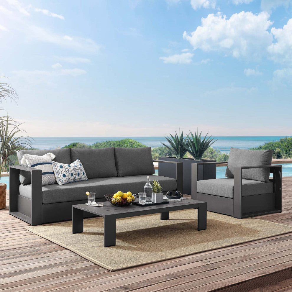 Lounge Sectional Sofa Chair Table Set, Gray, Aluminum, Modern, Outdoor