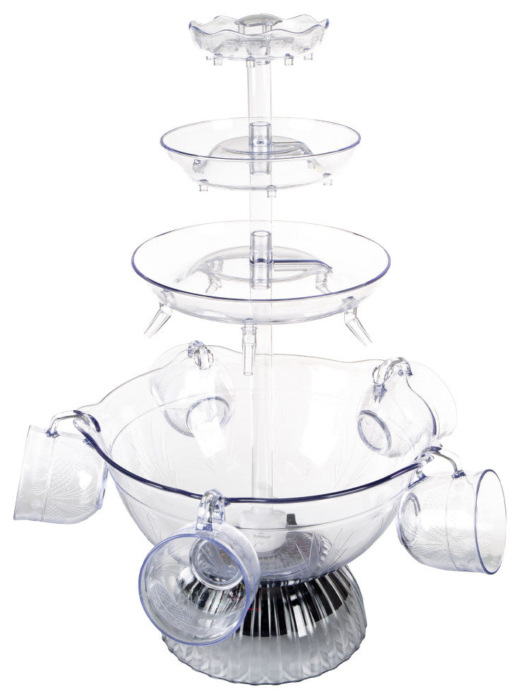 3-Tier Party Drink Dispenser 1.5-Gallon Punch Fountain LED Light Base, 5 Cups