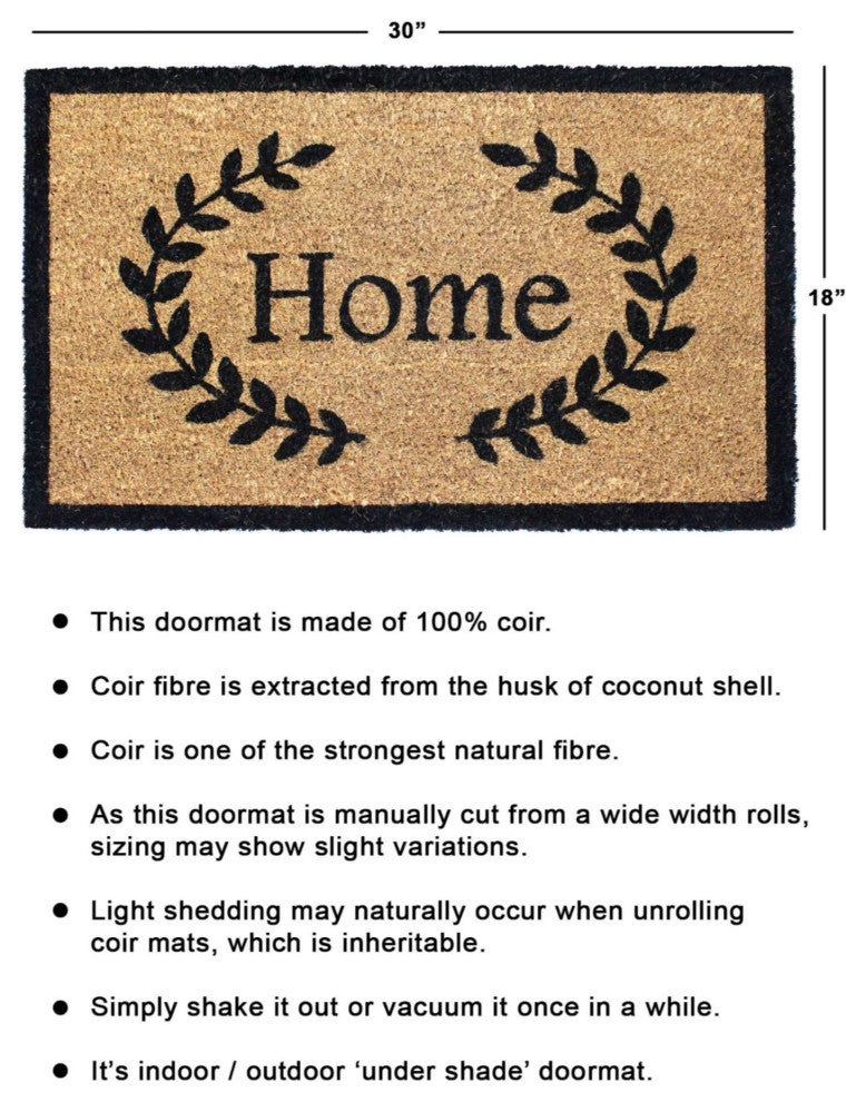 Black Machine Tufted Home With Leaves Doormat, 18" x 30"