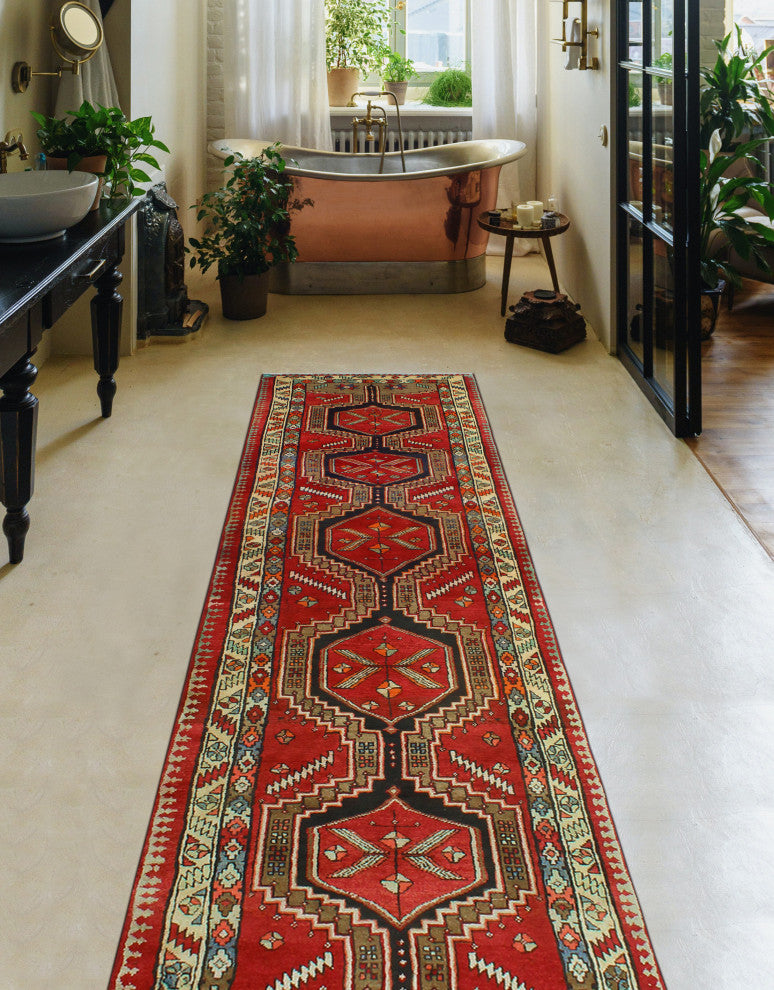 Fine Vintage Distressed Elinor Red/Ivory Runner, 3'3 x 12'5