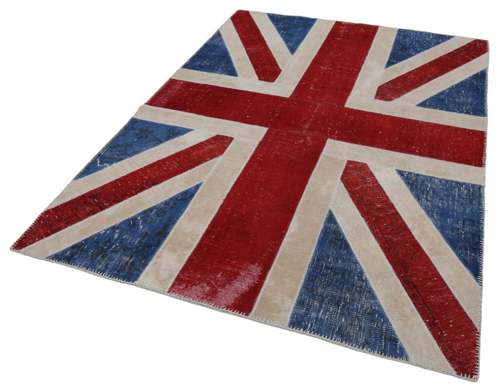 Rug N Carpet - Handwoven Anatolian 5' 8'' x 7' 11'' Flag Patchwork Rug