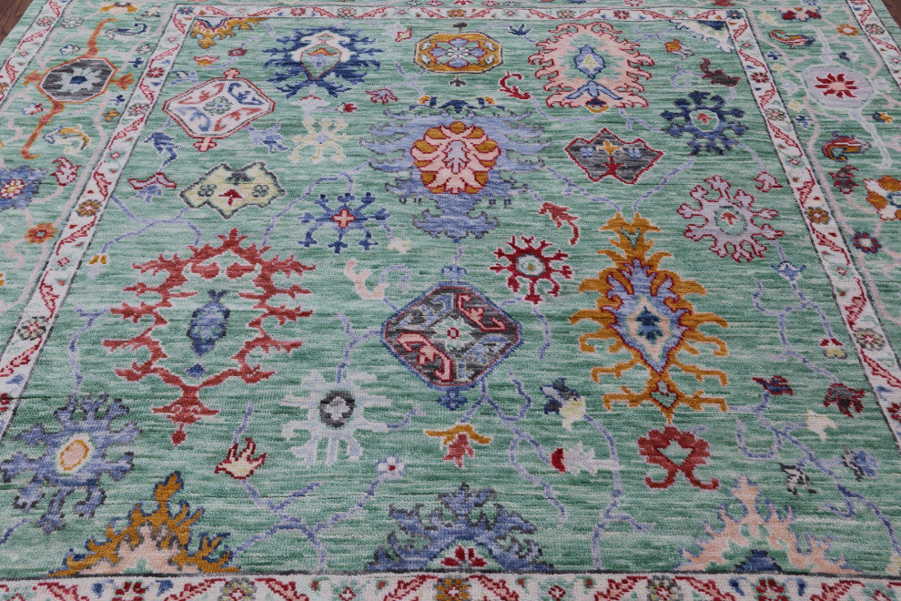9' Square Handmade Turkish Oushak Wool Rug - Q13364