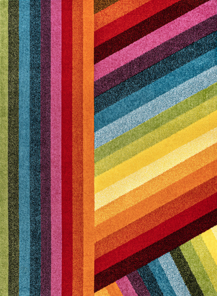 Retro Rainbow Contemporary Stripe Multi 4 ft. x 6 ft. Area Rug