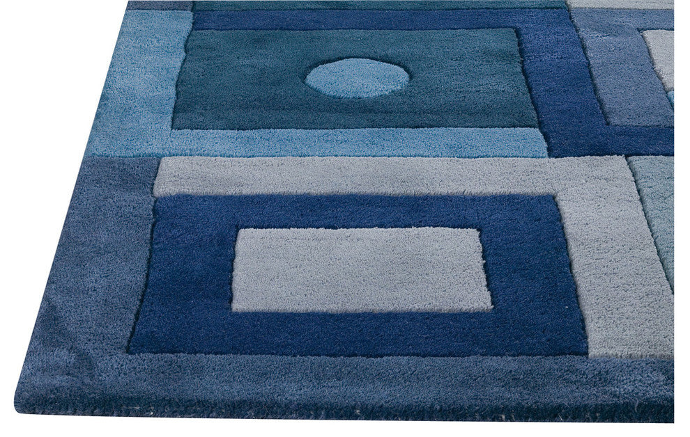 Hand Tufted Blue Wool Area Rug, 4''6"X6''6"