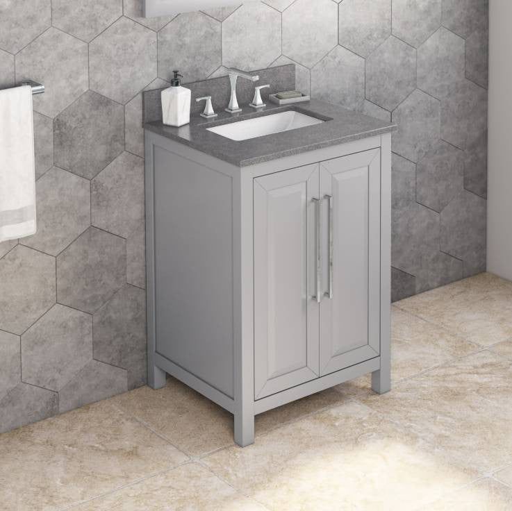 Cade Transitional 24" Grey Bathroom Vanity, Steel Grey Cultured Marble Vanity To