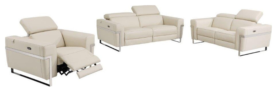 Prato Genuine Italian Leather Modern Sofa Set, Beige