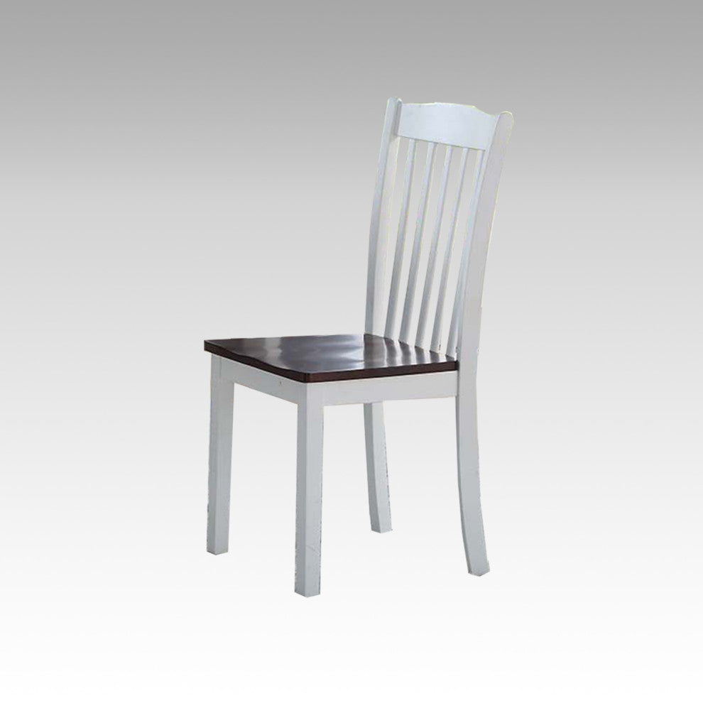 Set of 2 Wood Side Chair, White/Walnut Finish