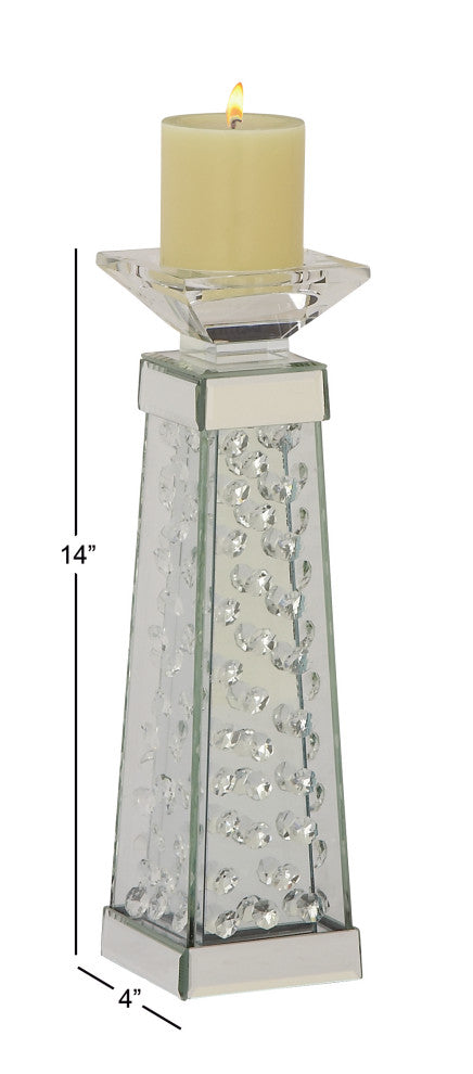 Silver Glass Glam Candlestick Holders, 14" x 4" x 4"