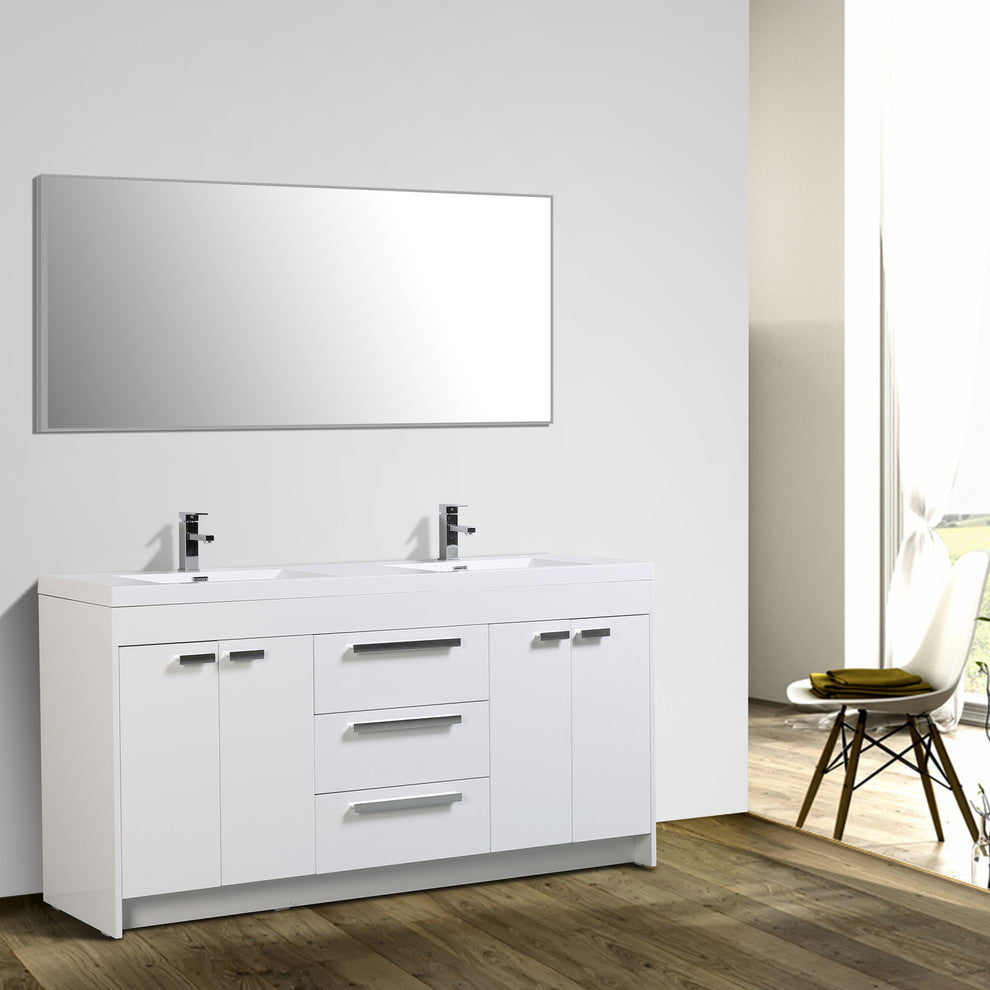 Eviva Lugano 72" White Modern Bathroom Vanity White Integrated Acrylic Sink