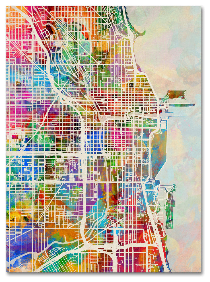 'Chicago City Street Map' Canvas Art by Michael Tompsett