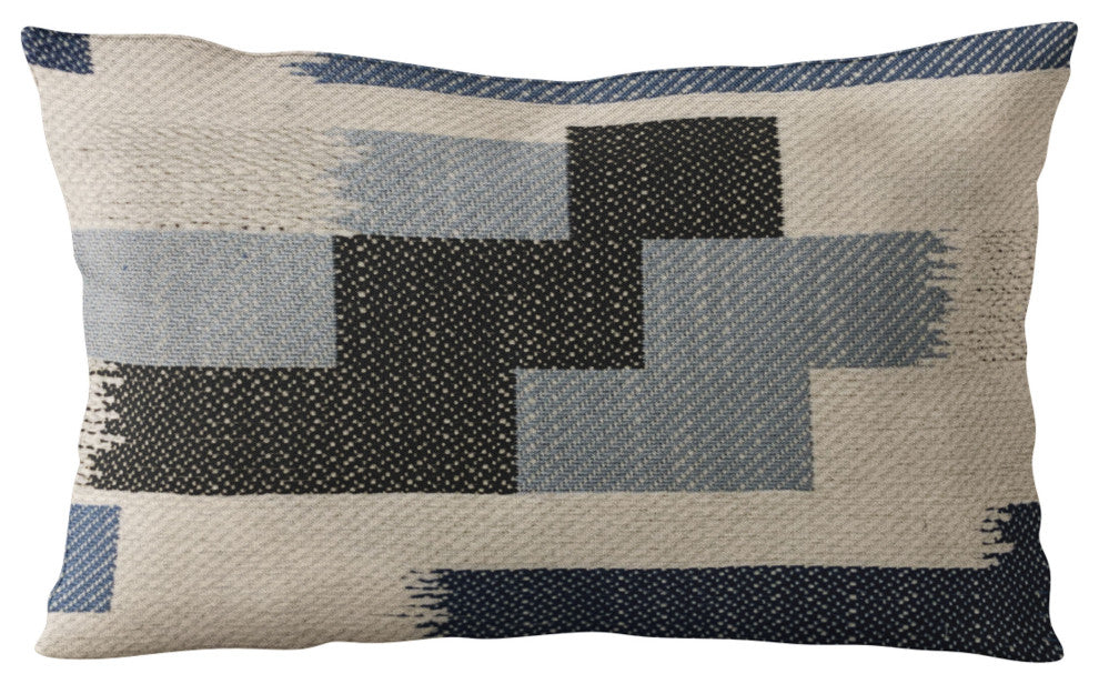 Plutus Blue Blocks Stripe Luxury Throw Pillow, 24"x24"
