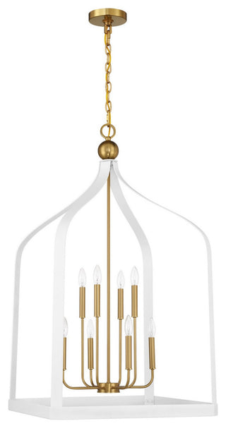 Sheffield 8-Light Pendant, White, Warm Brass Accents