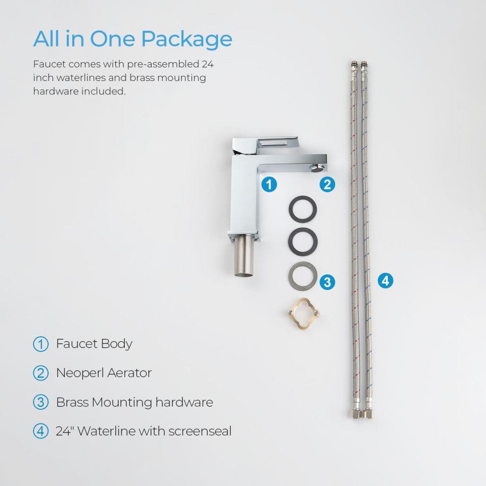 Cubic Single Hole Bathroom Faucet KBF1002, Chrome, W/ Drain