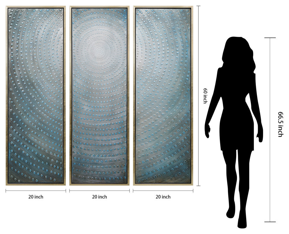 Concentric Textured Metallic Abstract Hand Painted Wall Art, 60"x20"