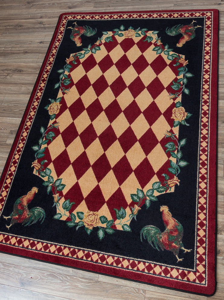 High Country Rooster Rug, Red, 4''x5'', Rectangle