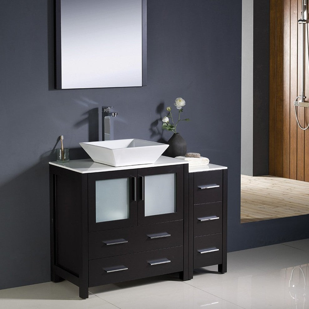 Torino 42" Espresso Modern Bathroom Vanity With Side Cabinet, FFT3072CH
