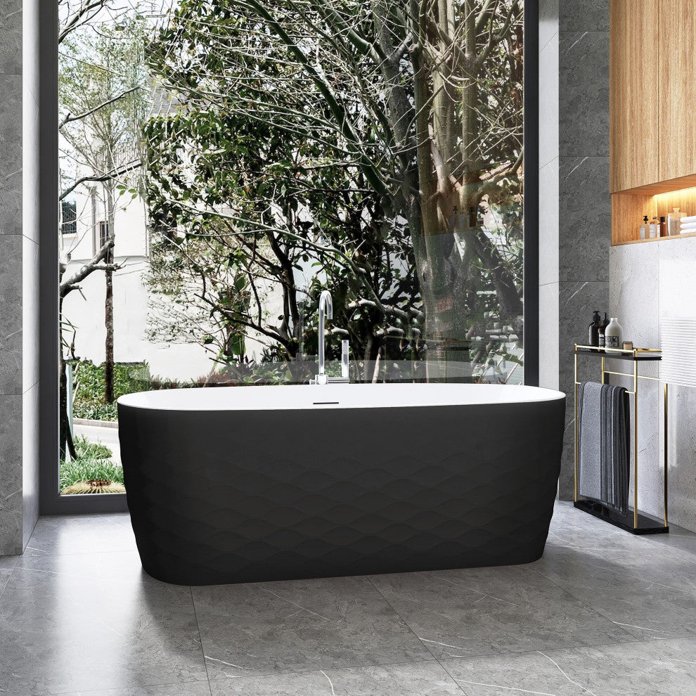 London Freestanding Acrylic Soaking Bathtub, Black, 66.9"l X 31.5"w