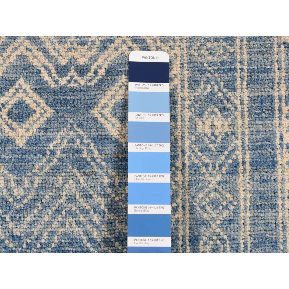 Medium Sapphire Blue, Pure Wool, Fine Peshawar Hand Knotted Rug, 7'10"x9'8"