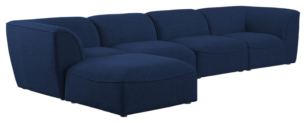 Miramar Linen Textured Fabric  5-Piece Modular L-Shaped Sectional, Navy