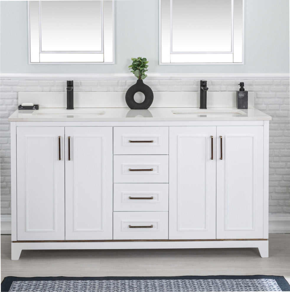 Albia Collection 60" Bathroom Vanity With Sink, Mirror, Countertop, White