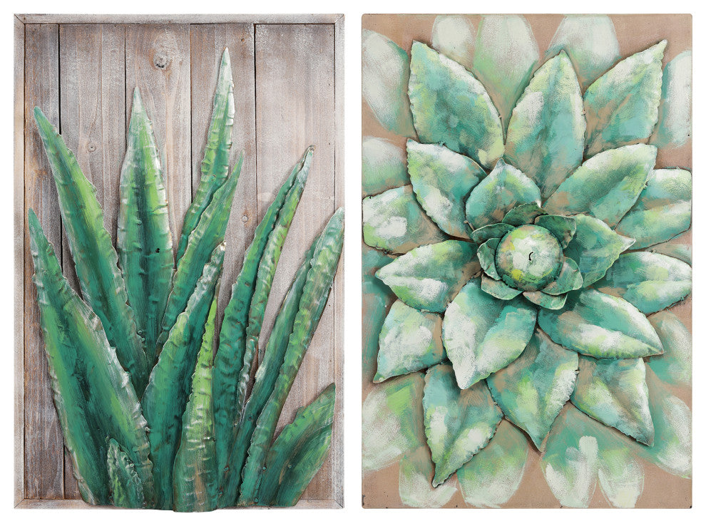 "Succulent" Mixed Media Iron Hand Painted Dimensional Wall Art