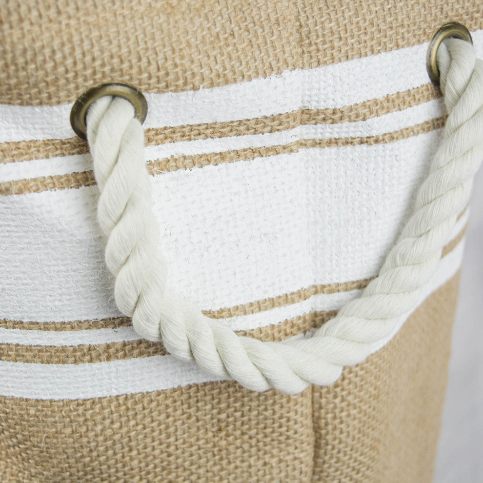 Burlap Bin Border White Rectangle Large 17.5"x12"x15"
