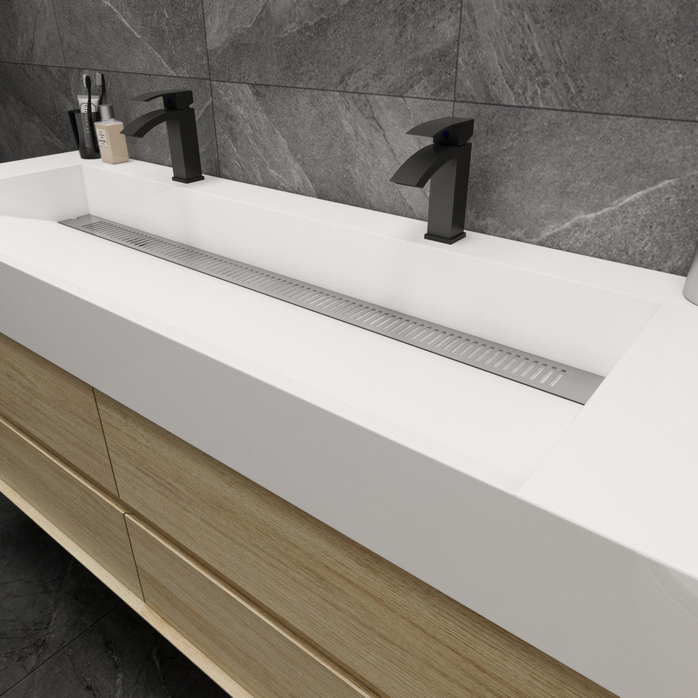 MAX 60" Double Floating Bath Vanity With Acrylic Sink, Coffee Wood