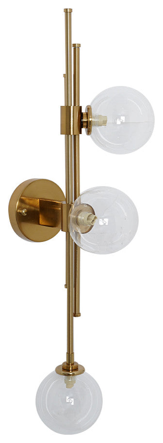 Modern Gold 3-Light Decorative Clear Glass Indoor Globe Wall Sconce
