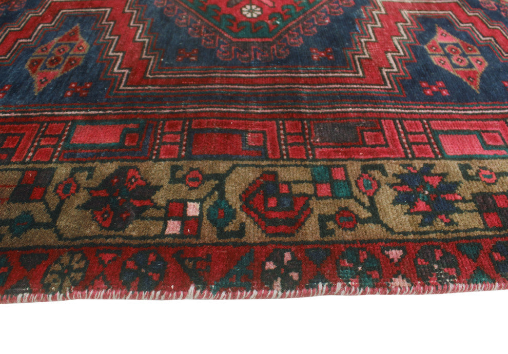 Fine Vintage Distressed Pareeya Red/Navy Runner, 3'6x10'2
