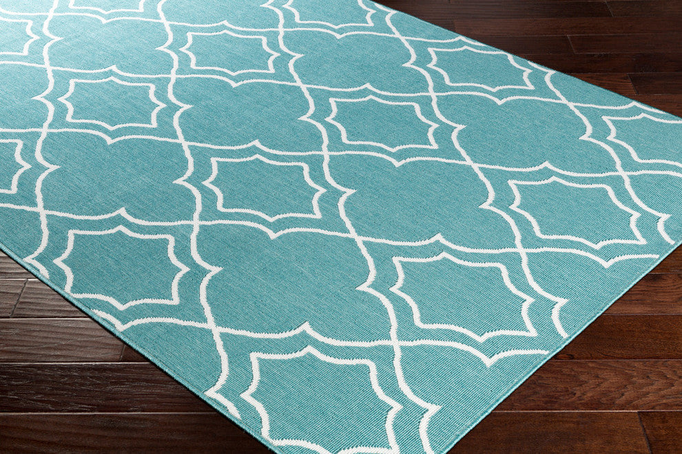 Alfresco Trellis Teal, White Area Rug, 8'9"x12'9"