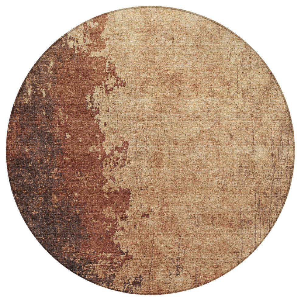 Machine Washable Indoor/Outdoor Chantille ACN1904 Orange 8' x 8' Round Rug