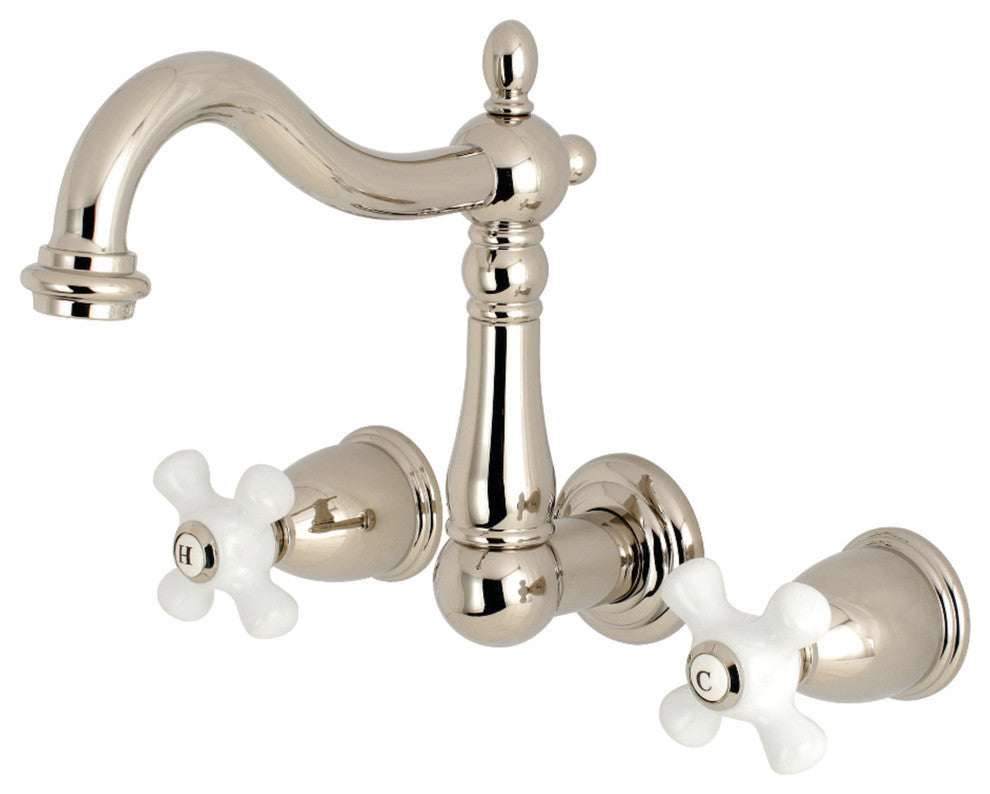Kingston Brass Two-Handle Wall Mount Bathroom Faucet, Polished Nickel