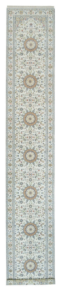 White 250 KPSI Pure Wool Hand Knotted Nain Design XL Runner Rug 2'8"x16'7"