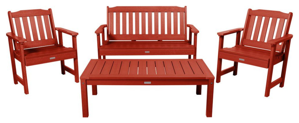 4' Lehigh Bench, Chairs, Conversation Table, 4-Piece Set, Rustic Red
