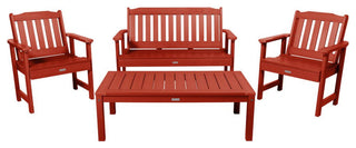 4' Lehigh Bench, Chairs, Conversation Table, 4-Piece Set, Rustic Red