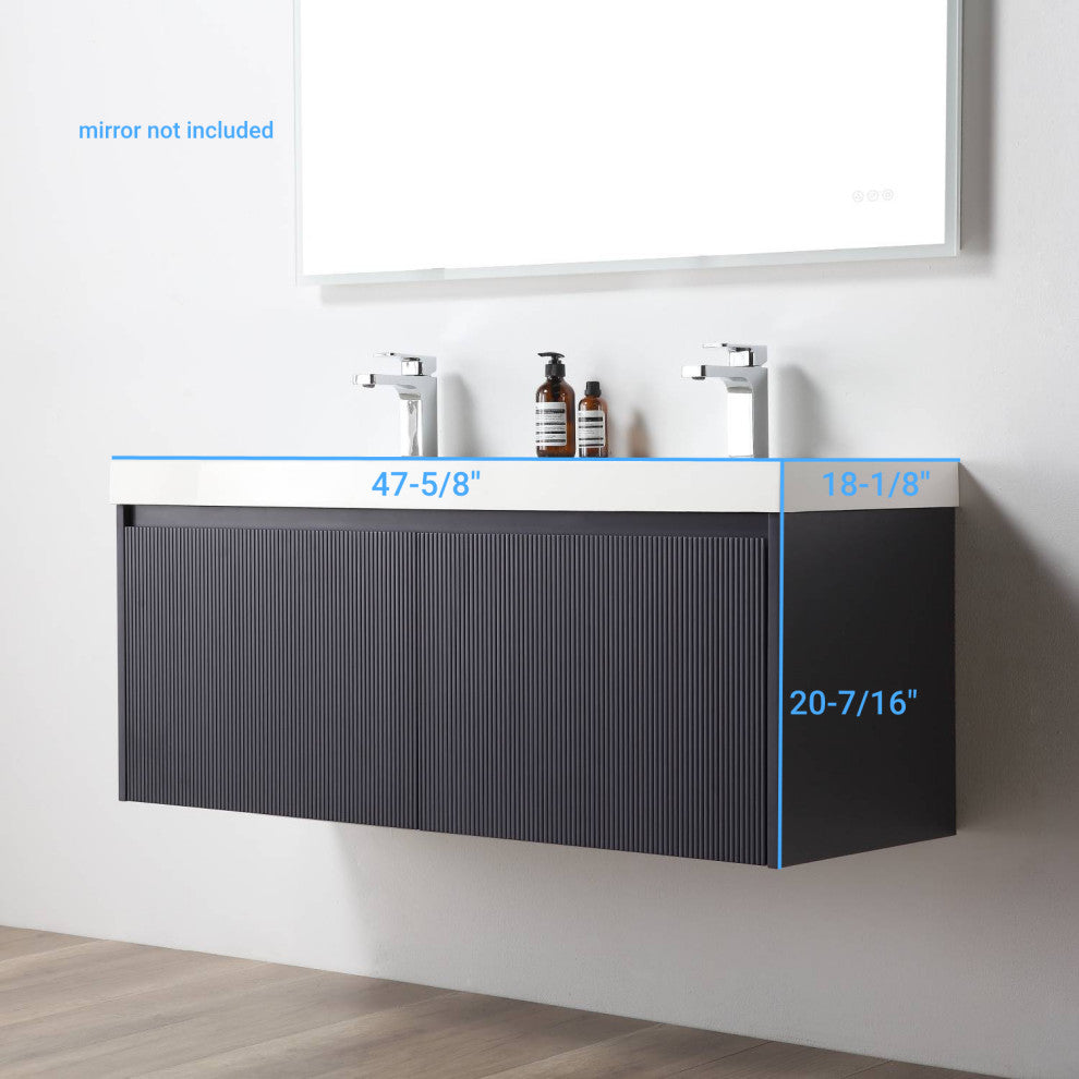 Floating Bathroom Vanity with Sink, Wall Mounted Vanity, Blue, 48" W/ Double Sinks