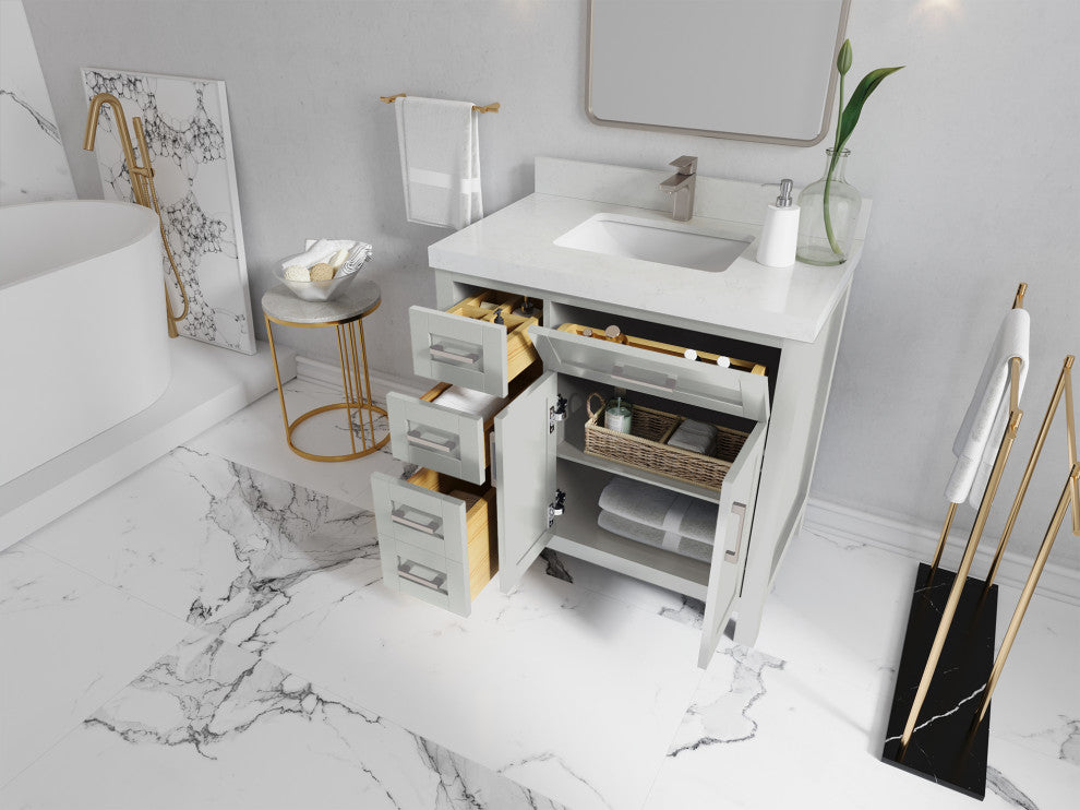 Cambridge 36 Center Sink Bath Vanity in Coventry Gray 2" Empira Quartz