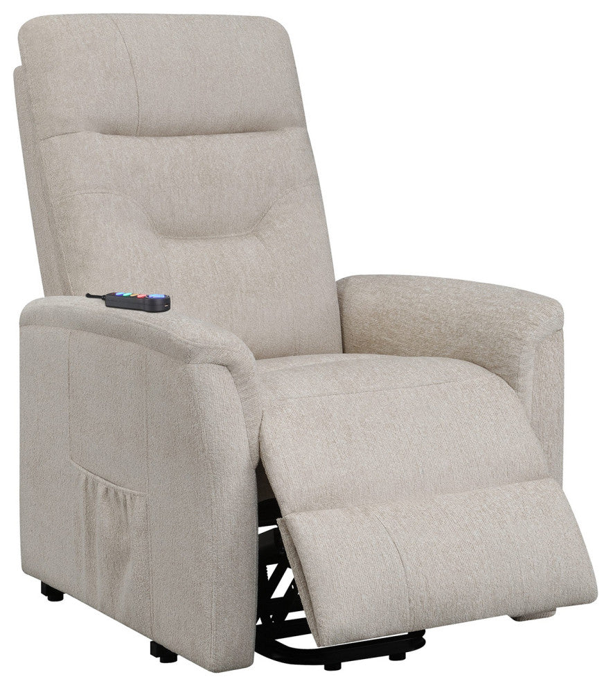 Coaster Henrietta Fabric Power Lift Recliner with Storage Pocket in Beige