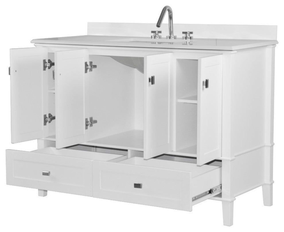 49" Single Vanity, White With Engineered Stone Top
