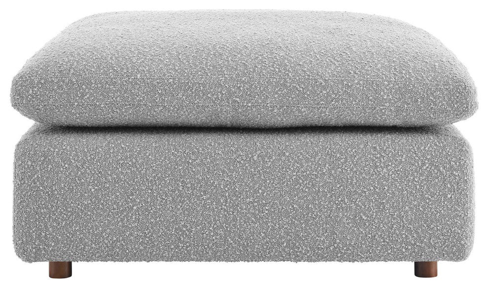 Commix Down Filled Overstuffed Boucle Fabric Ottoman, Light Gray