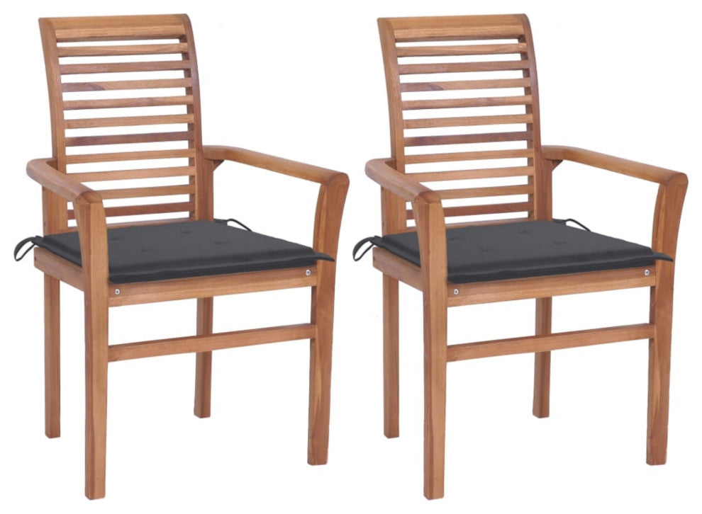 Vidaxl Dining Chairs, Set of 2, With Anthracite Cushions Solid Teak Wood