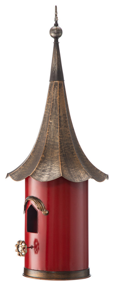 32"H Farmhouse Retro Blue Metal Pagoda Birdhouse