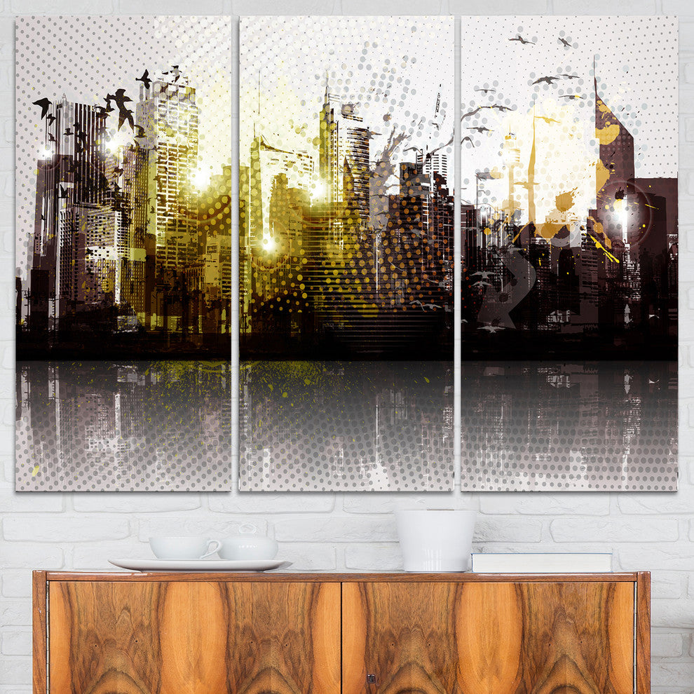 "Grunge City Panorama" Canvas Print, 3 Panels, 36"x28"