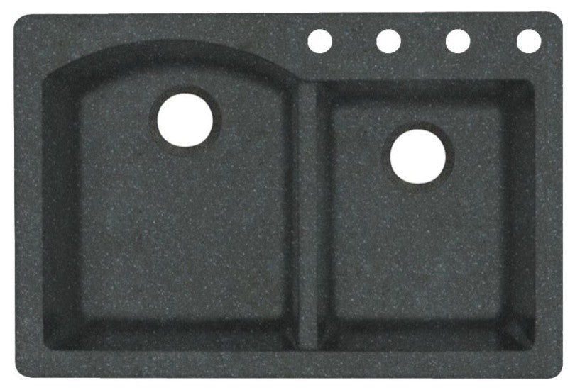Swan 33x22x9.5 Granite Kitchen Sink, 4-Hole, Nero