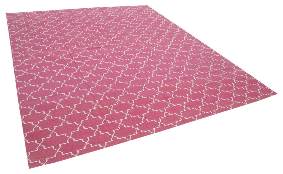 Rug N Carpet - Handmade Wool 8' 1'' x 9' 9'' Geometric Dhurrie Kilim Rug