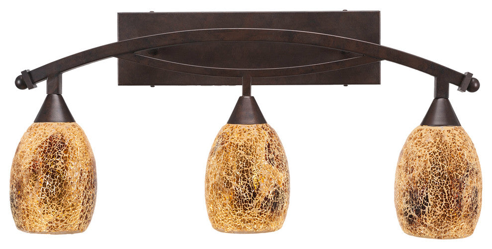 Bow 3-Light Bath Bar, Bronze Finish with 5" Gold Fusion Glass