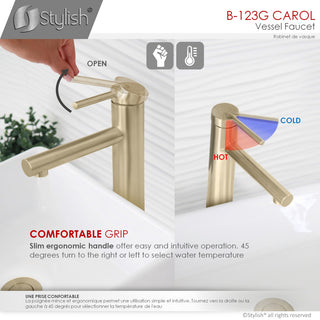 STYLISH Single Handle Bathroom Vessel Sink Faucet, Stainless Steel Brushed Gold