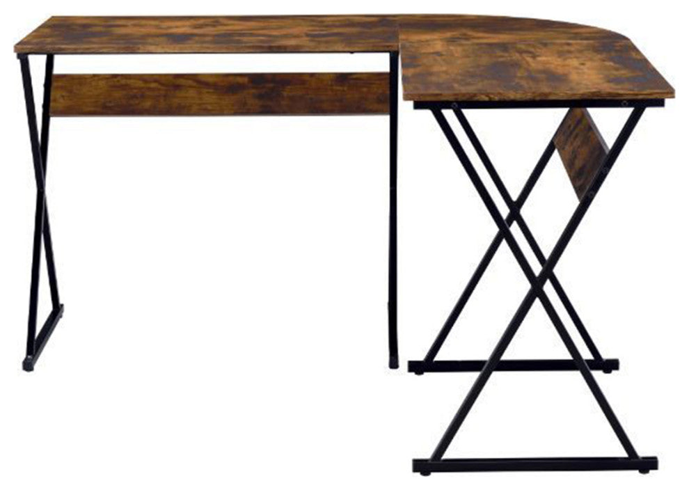Wooden L-Shaped Top Writing Desk, Weathered Oak