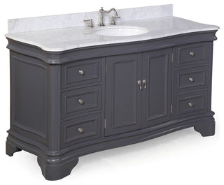 Katherine 60" Bath Vanity, Marine Gray, Carrara Marble, Single Vanity